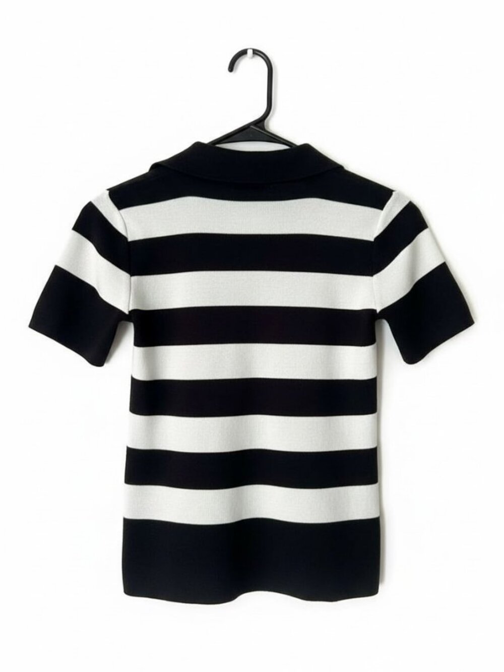 Lacoste Women’s Knit Polo Top Black White Striped Short Sleeve Size 6 - Picture 3 of 8